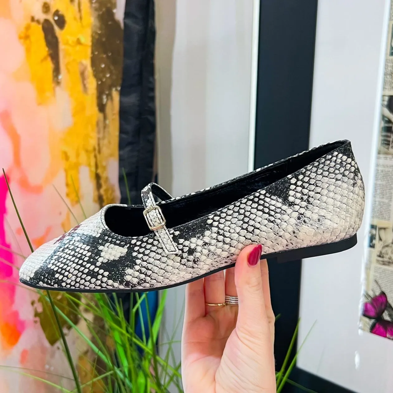 Adele Ballet Flat - Black/White Snake