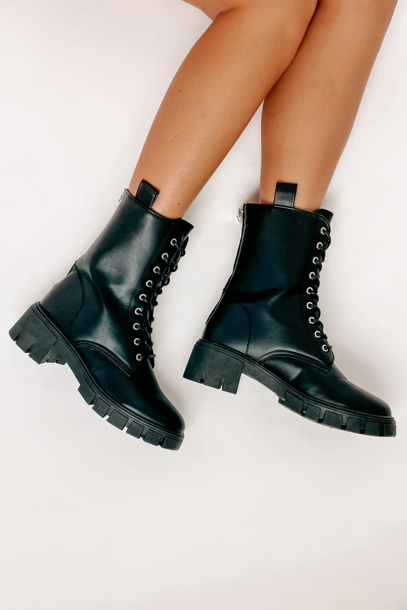 Adios Amigo Faux Leather Chunky Combat Boots (Black)