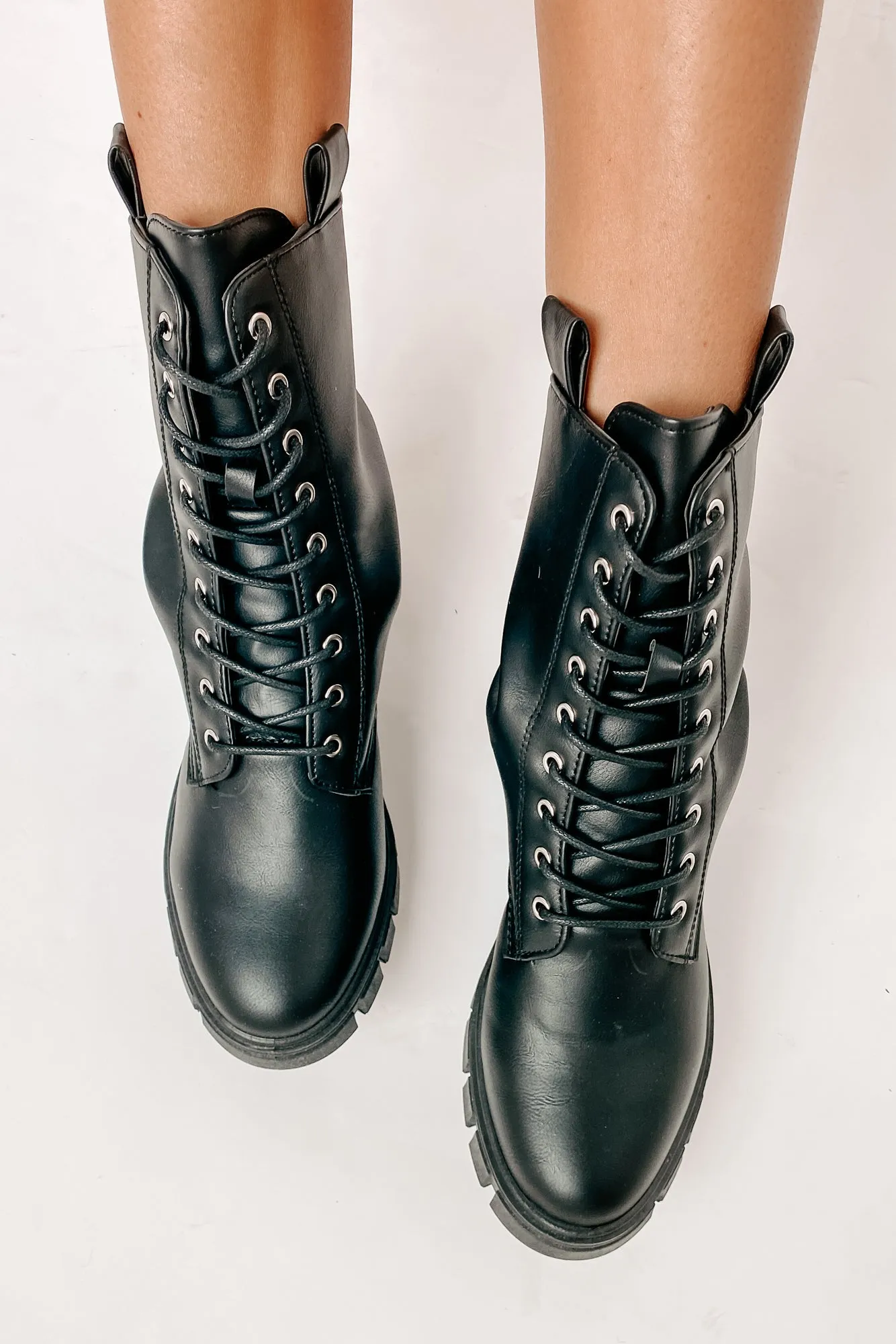 Adios Amigo Faux Leather Chunky Combat Boots (Black)