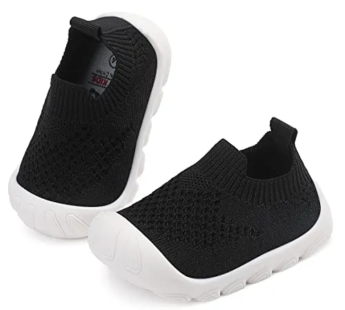 AILYLAKP Baby Toddler Shoes Boys Girls Shoes Kids Tennis Sneakers Barefoot Slip on Sock Shoes Infant First Walking Shoes B-Black