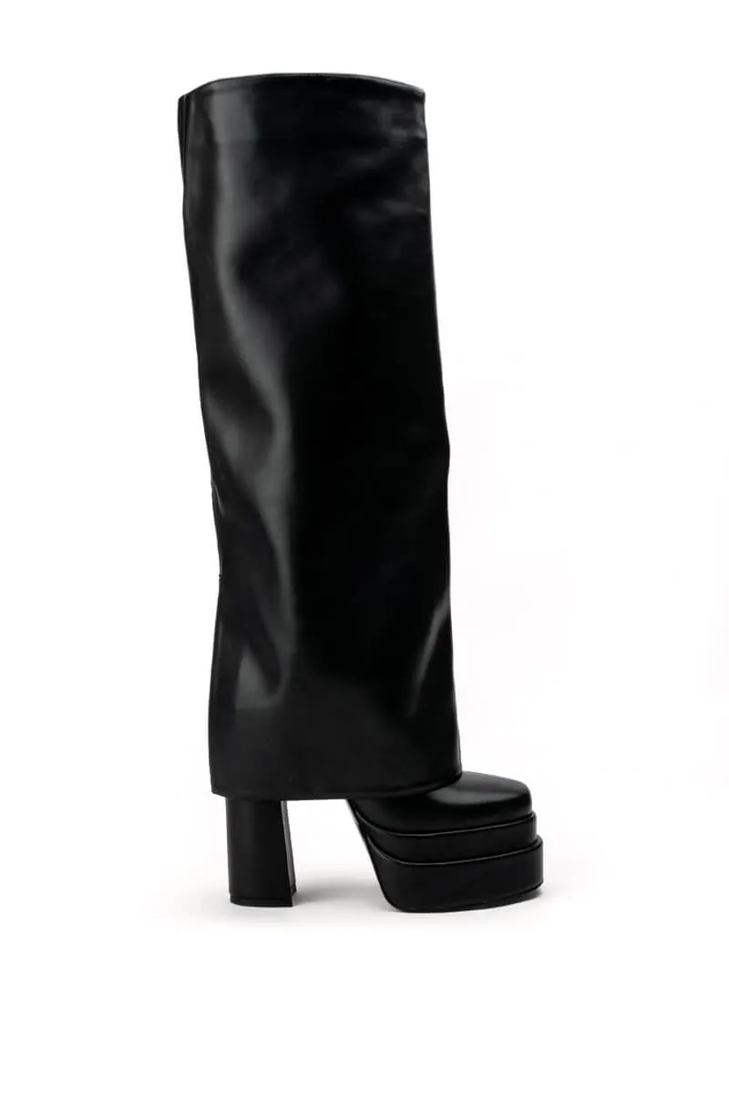 AZALEA WANG INVISIBLE KNEE HIGH FOLD OVER CHUNKY BOOT IN BLACK