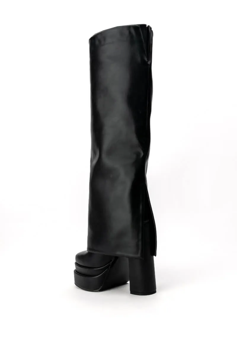 AZALEA WANG INVISIBLE KNEE HIGH FOLD OVER CHUNKY BOOT IN BLACK