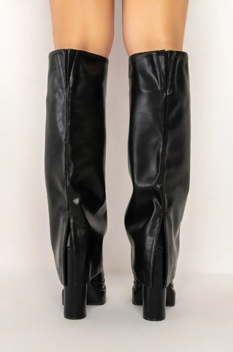 AZALEA WANG INVISIBLE KNEE HIGH FOLD OVER CHUNKY BOOT IN BLACK