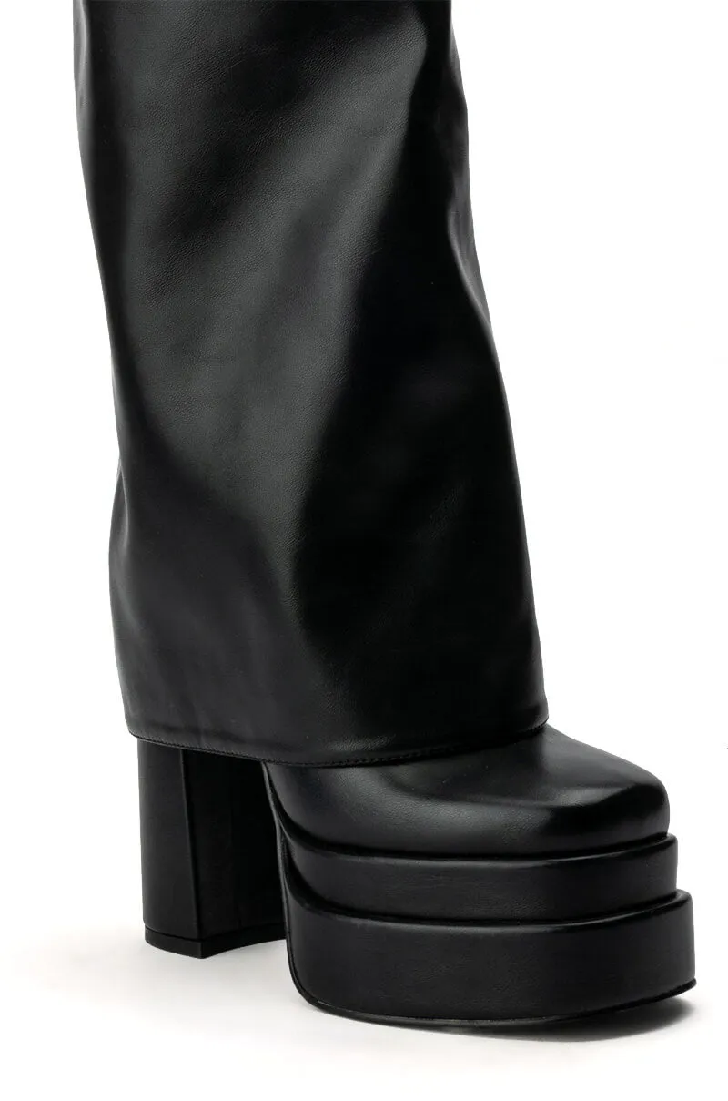 AZALEA WANG INVISIBLE KNEE HIGH FOLD OVER CHUNKY BOOT IN BLACK