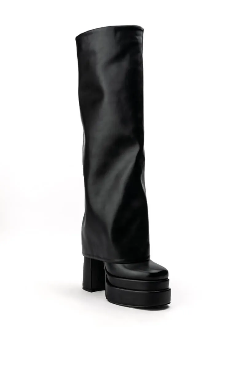 AZALEA WANG INVISIBLE KNEE HIGH FOLD OVER CHUNKY BOOT IN BLACK