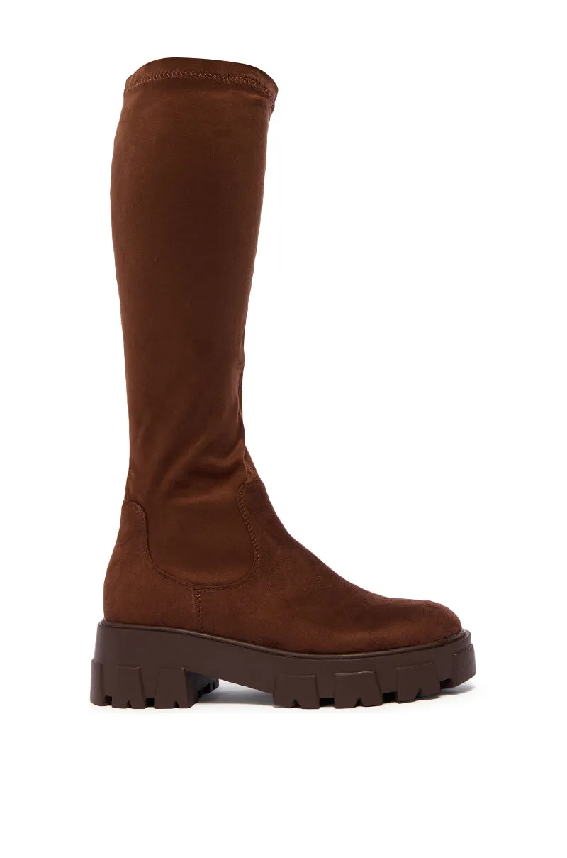 AZALEA WANG JAYE BLACK STRETCH BOOT IN BROWN