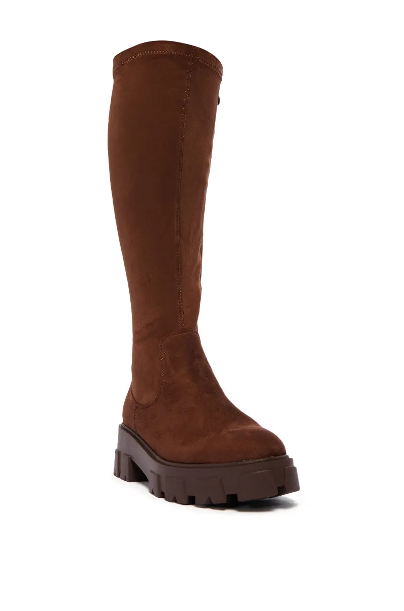 AZALEA WANG JAYE BLACK STRETCH BOOT IN BROWN