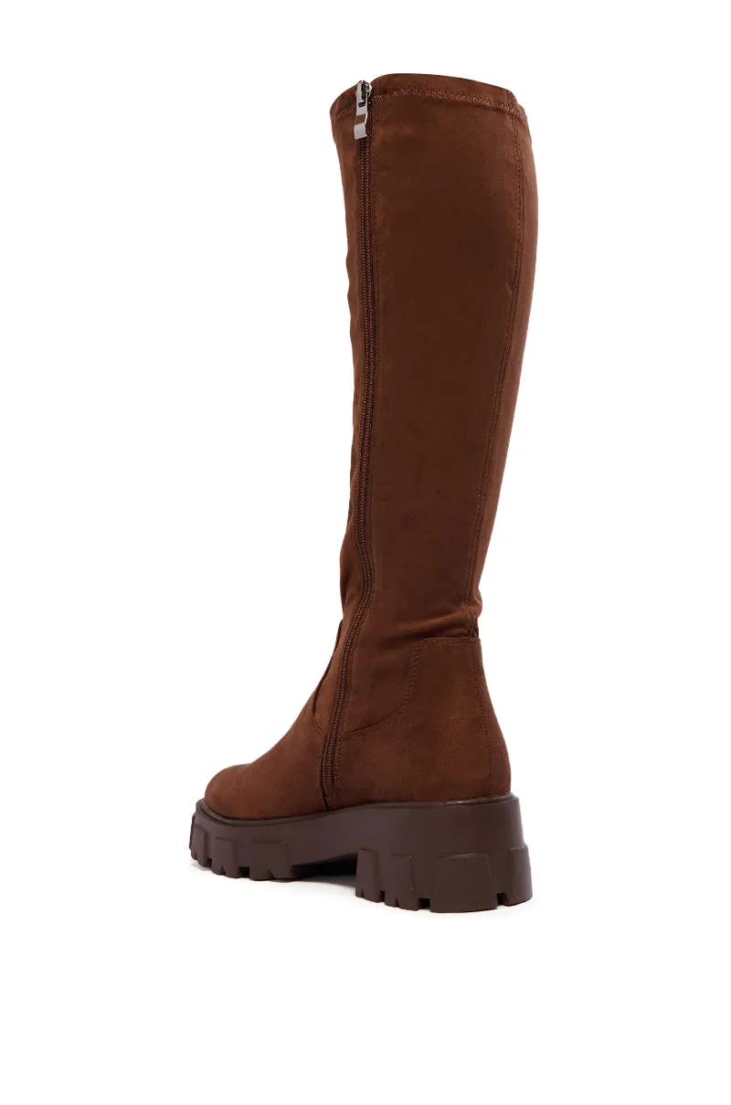 AZALEA WANG JAYE BLACK STRETCH BOOT IN BROWN