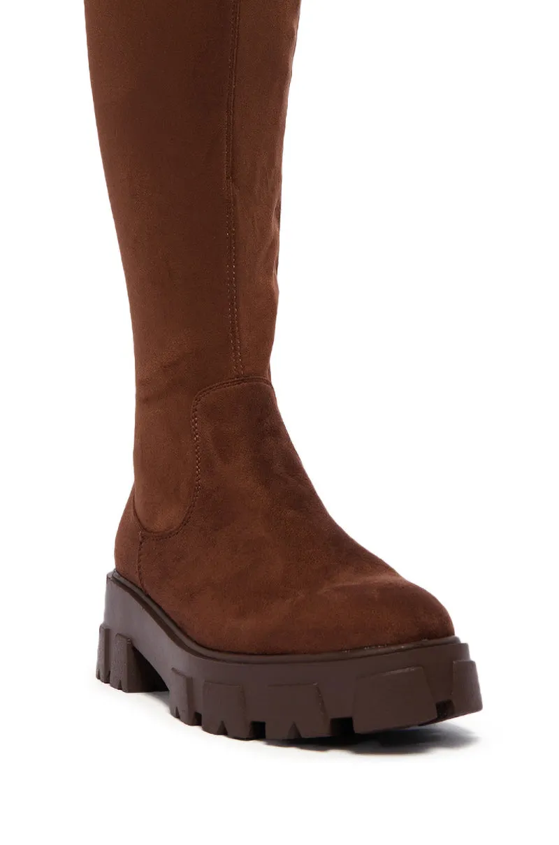 AZALEA WANG JAYE BLACK STRETCH BOOT IN BROWN