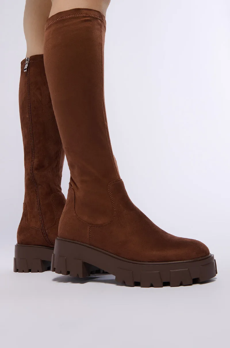 AZALEA WANG JAYE BLACK STRETCH BOOT IN BROWN