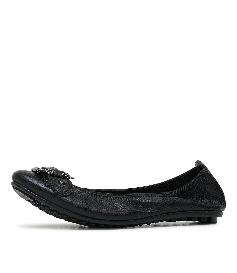 Bellez Black Leather Ballet Flats