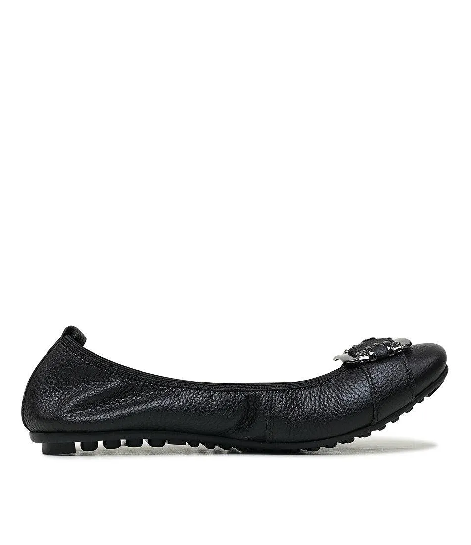 Bellez Black Leather Ballet Flats