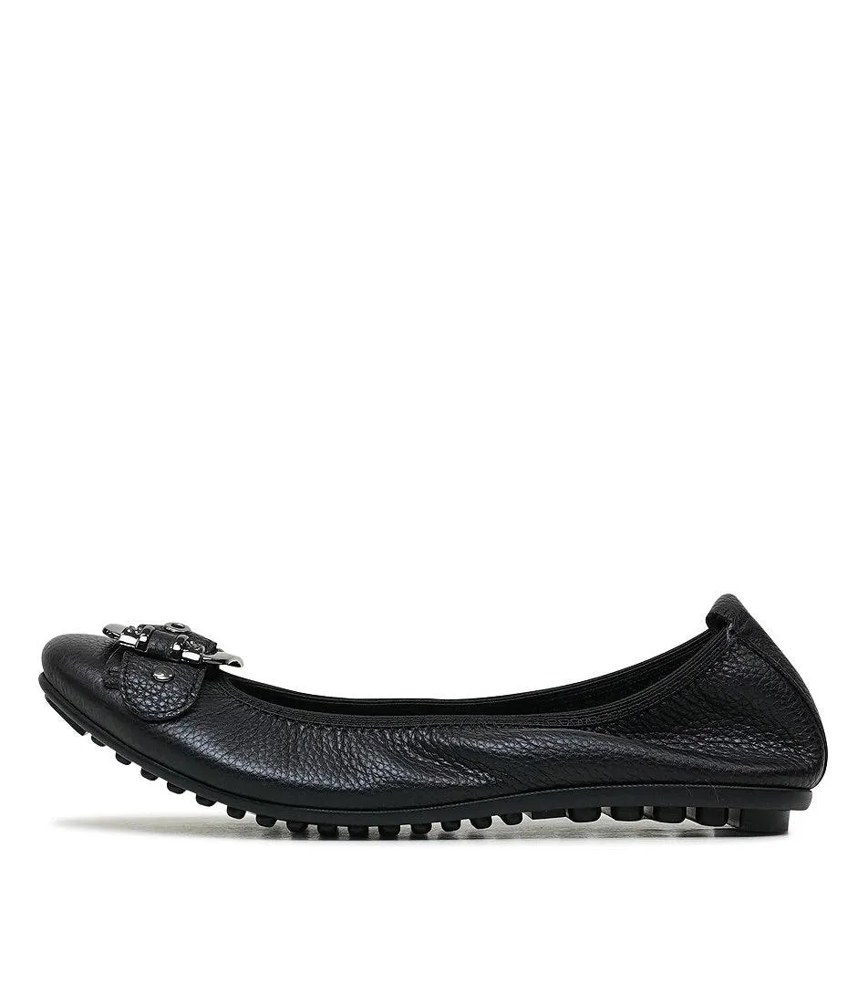 Bellez Black Leather Ballet Flats