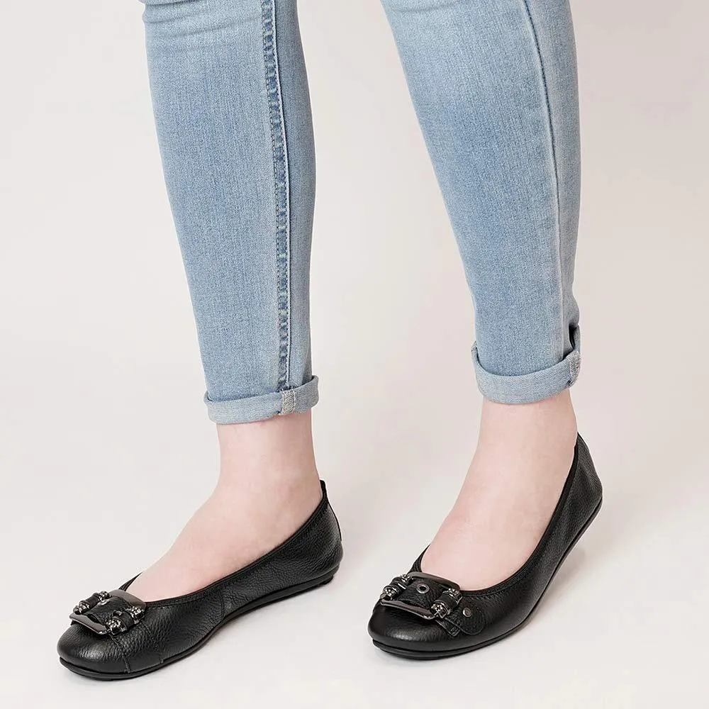 Bellez Black Leather Ballet Flats