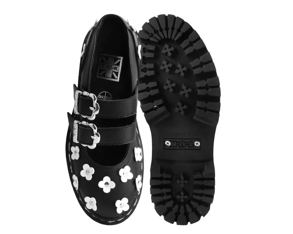 Black & White TUKskin™ Flower Double Decker Mary Jane