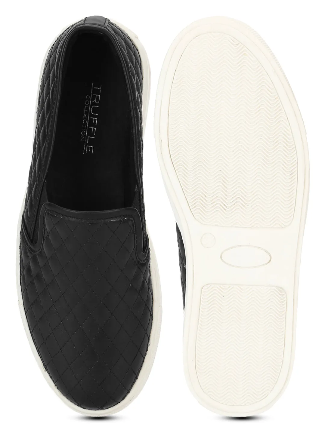 Black PU Quilted Slip On Shoes