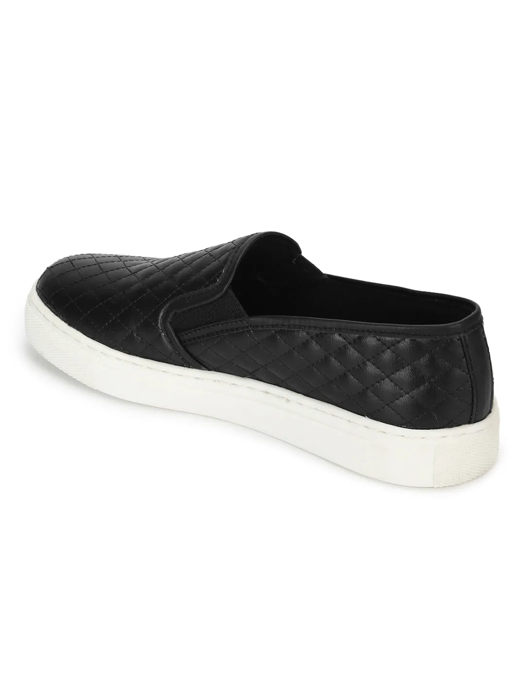 Black PU Quilted Slip On Shoes