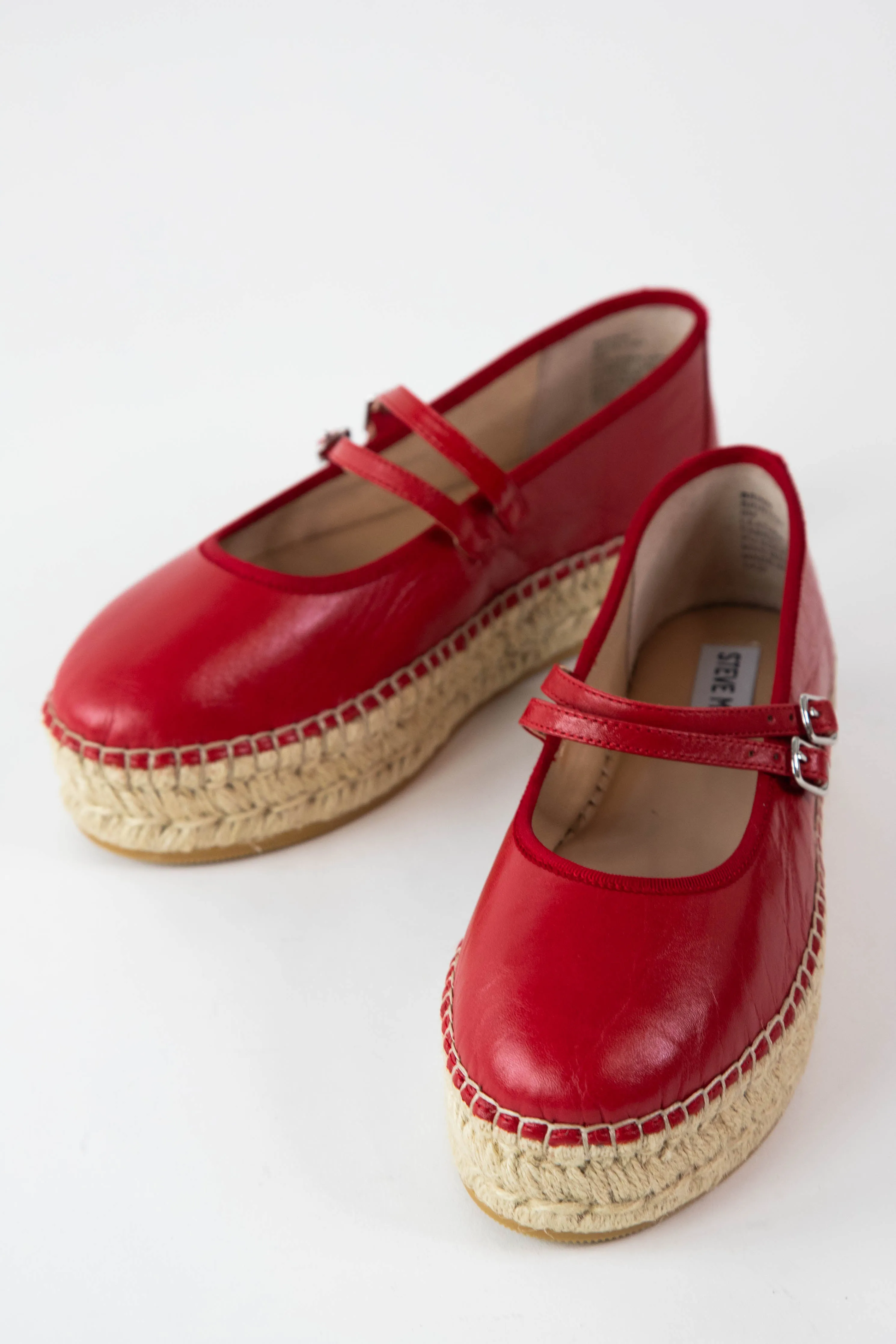 Brinn Espadrille Platform Mary Janes, Red Leather | Steve Madden