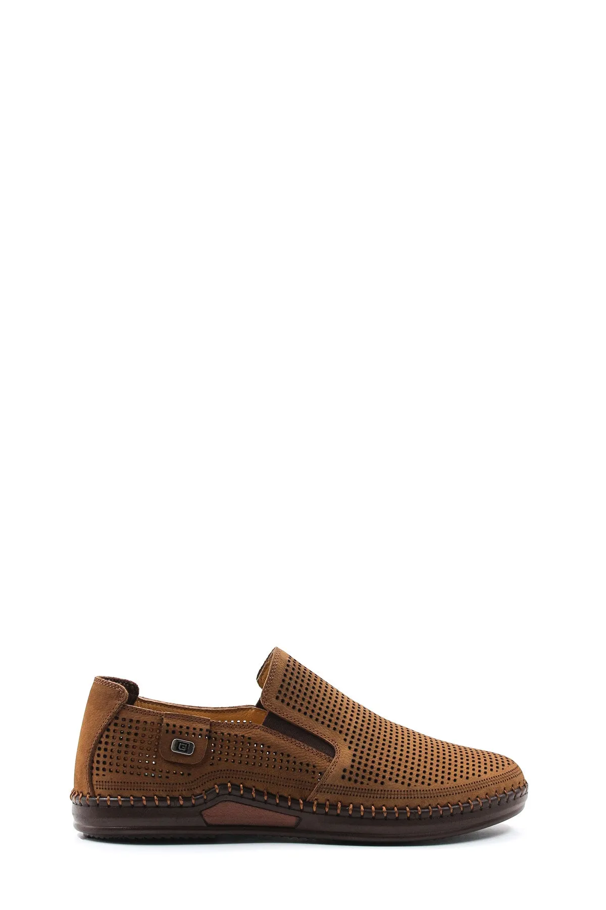 Brown Perforated Slip-On Loafers-Wessi