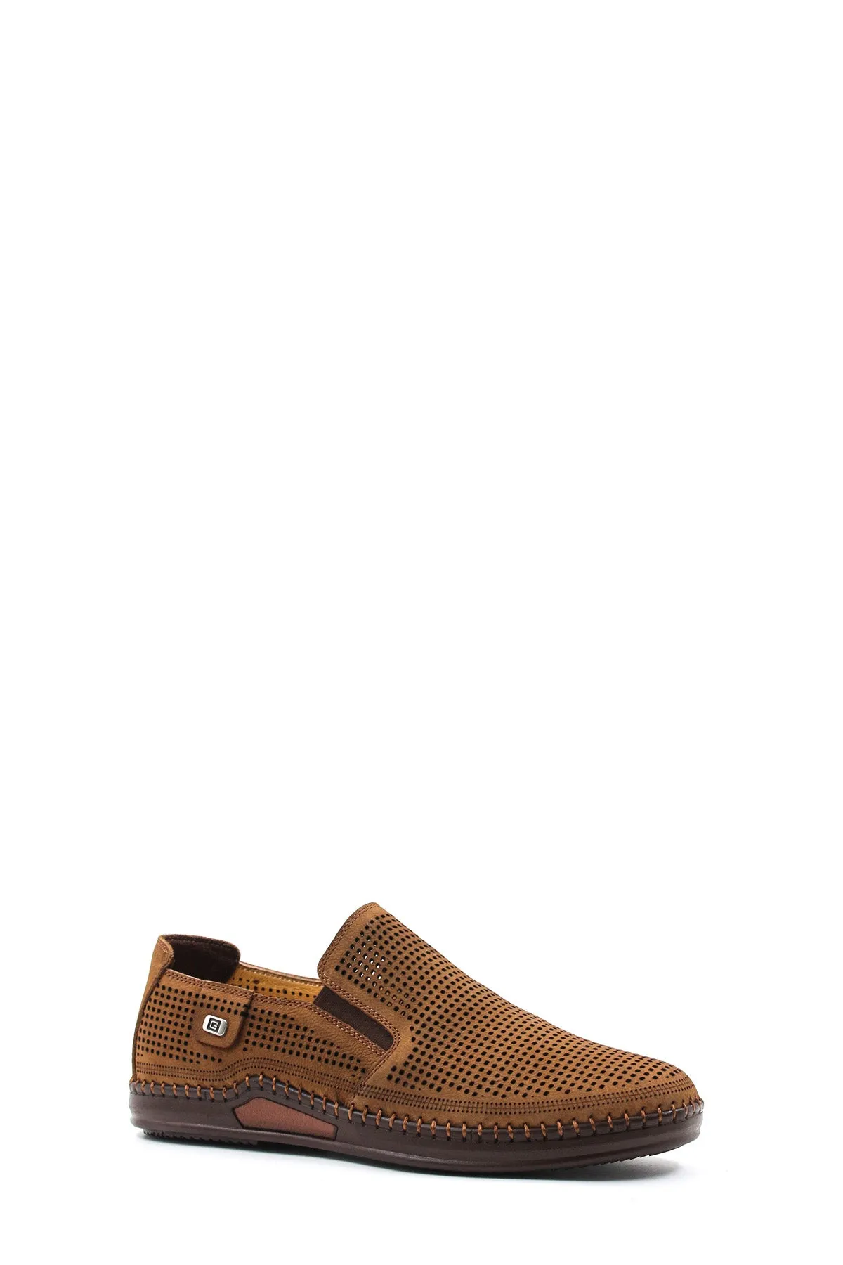 Brown Perforated Slip-On Loafers-Wessi