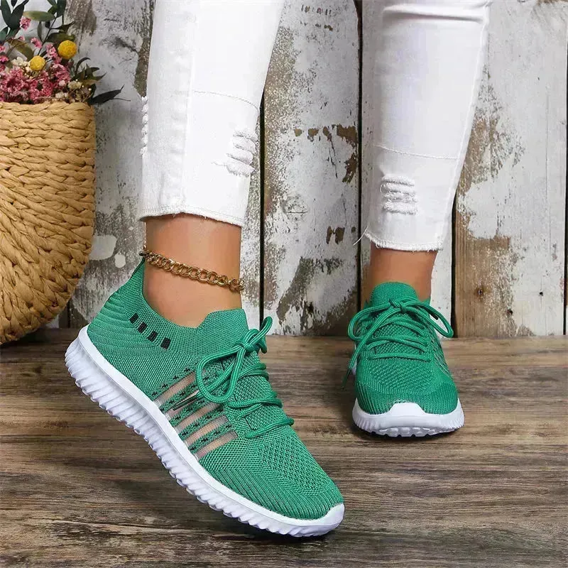 Casual Lace-up Mesh Sneakers Breathable Flying Woven Round Toe Walking Running Sports Shoes for Women