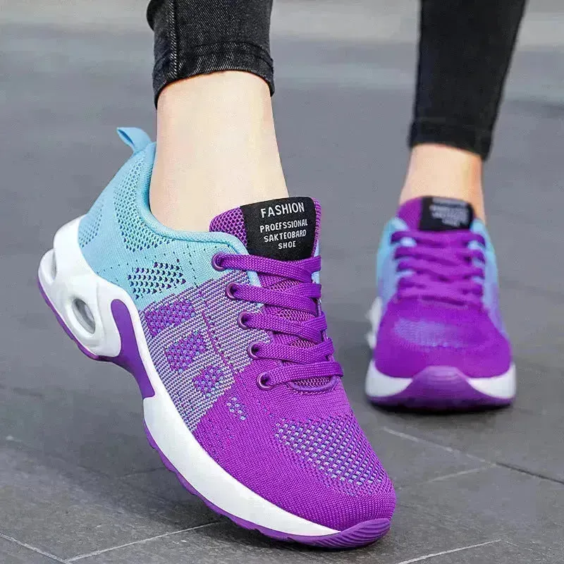 Casual Shoes Breathable Lightweight Mother Shoes Lace-up Cushioned Sneakers for Women