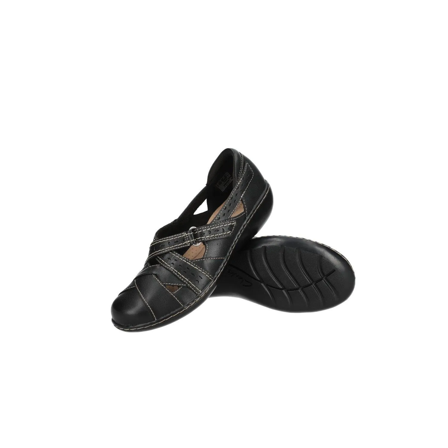 Clarks Ashland Spin Q Slipon Loafers Flat Sandals Leather Black Colour For Women