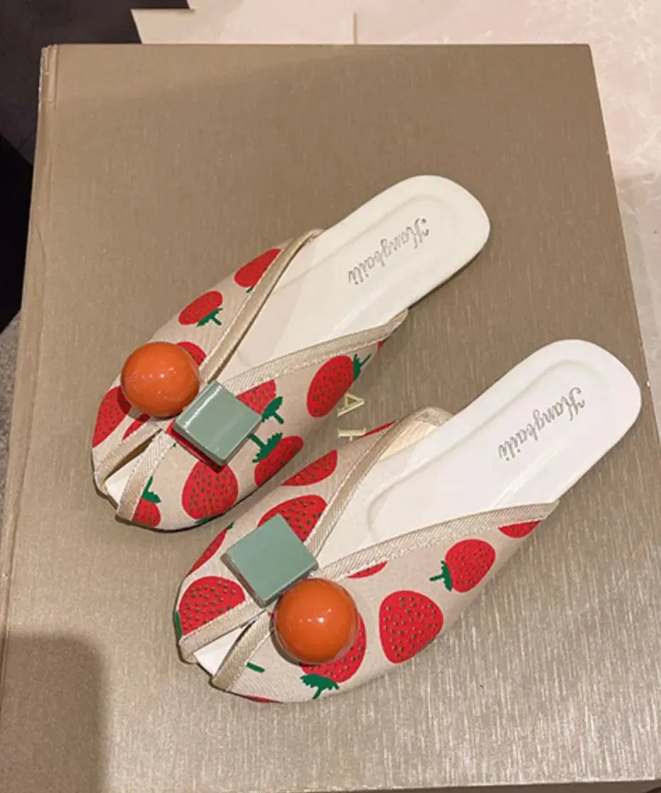 DIY Strawberry Print Splicing Slide Sandals Cotton Fabric LY8314