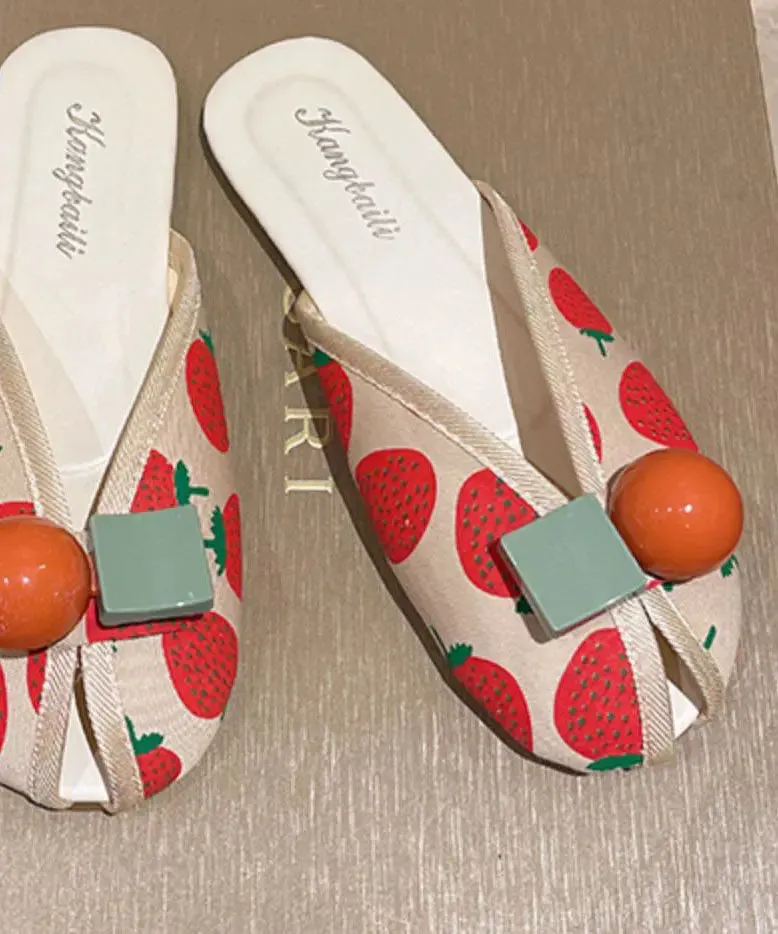 DIY Strawberry Print Splicing Slide Sandals Cotton Fabric LY8314