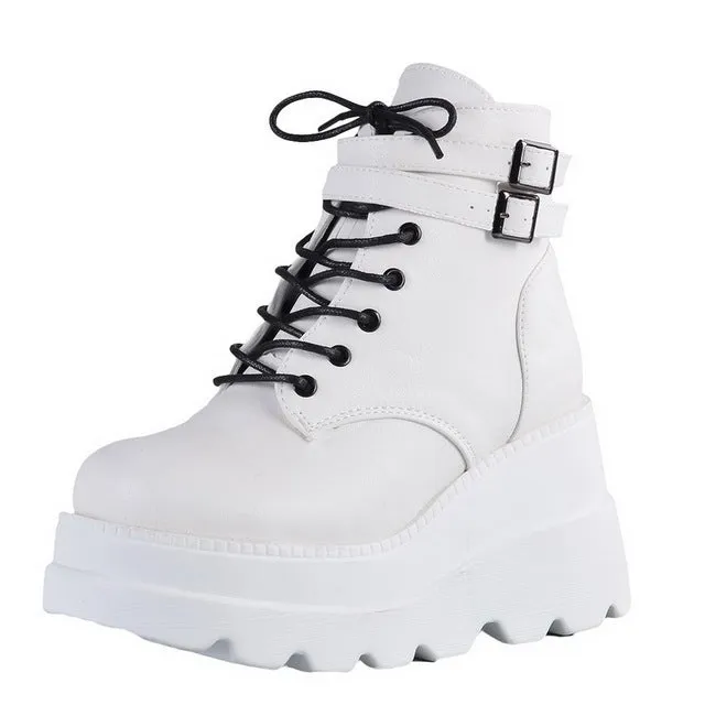 Funki Buys | Boots | Women's High Platform Buckle Ankle Boots