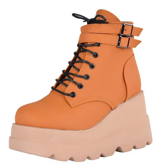 Funki Buys | Boots | Women's High Platform Buckle Ankle Boots