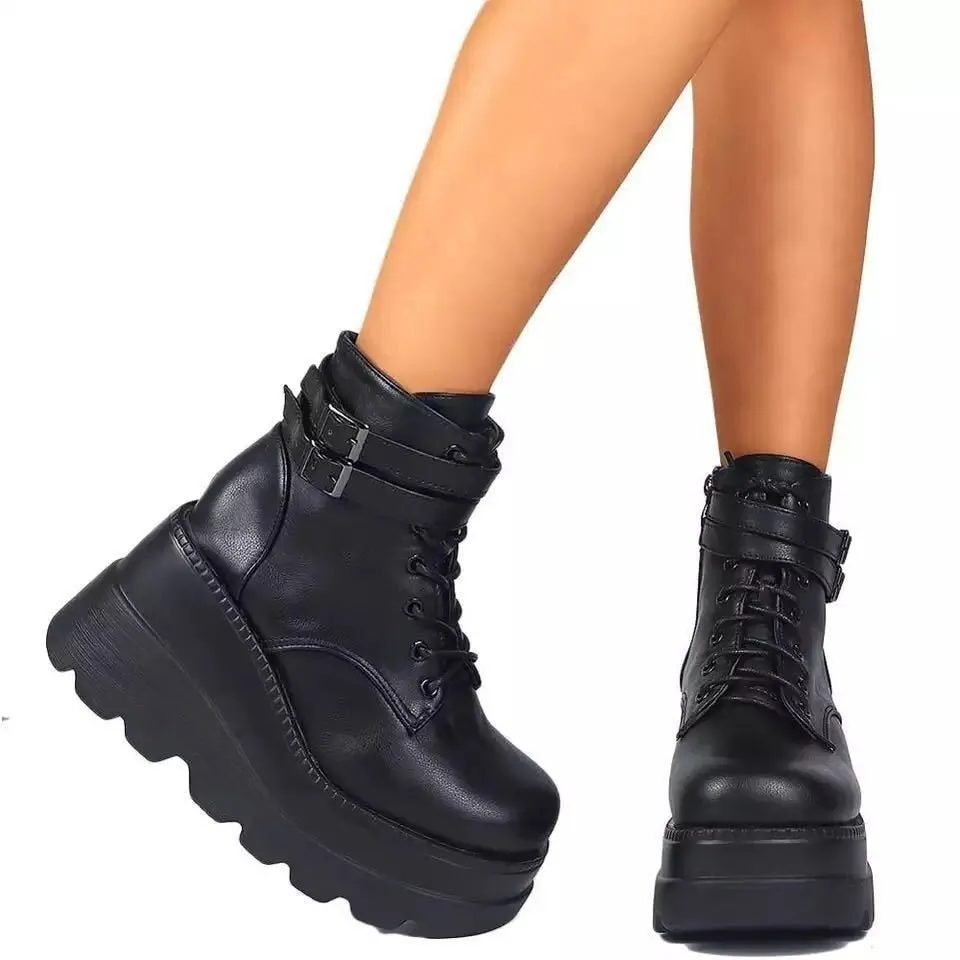 Funki Buys | Boots | Women's High Platform Buckle Ankle Boots