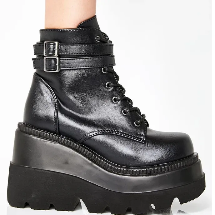 Funki Buys | Boots | Women's High Platform Buckle Ankle Boots