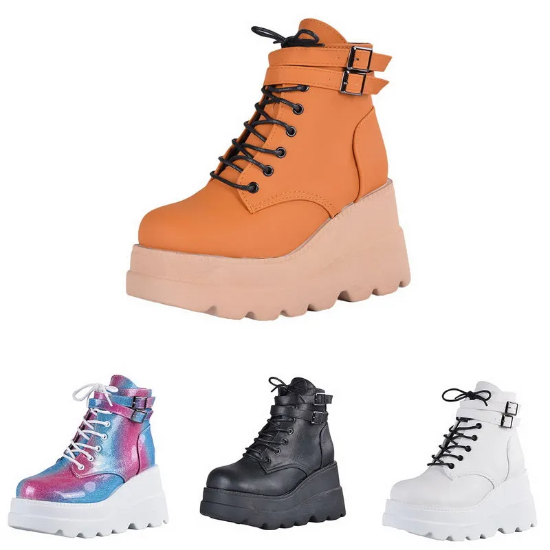 Funki Buys | Boots | Women's High Platform Buckle Ankle Boots