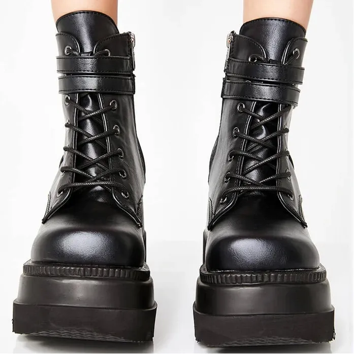 Funki Buys | Boots | Women's High Platform Buckle Ankle Boots