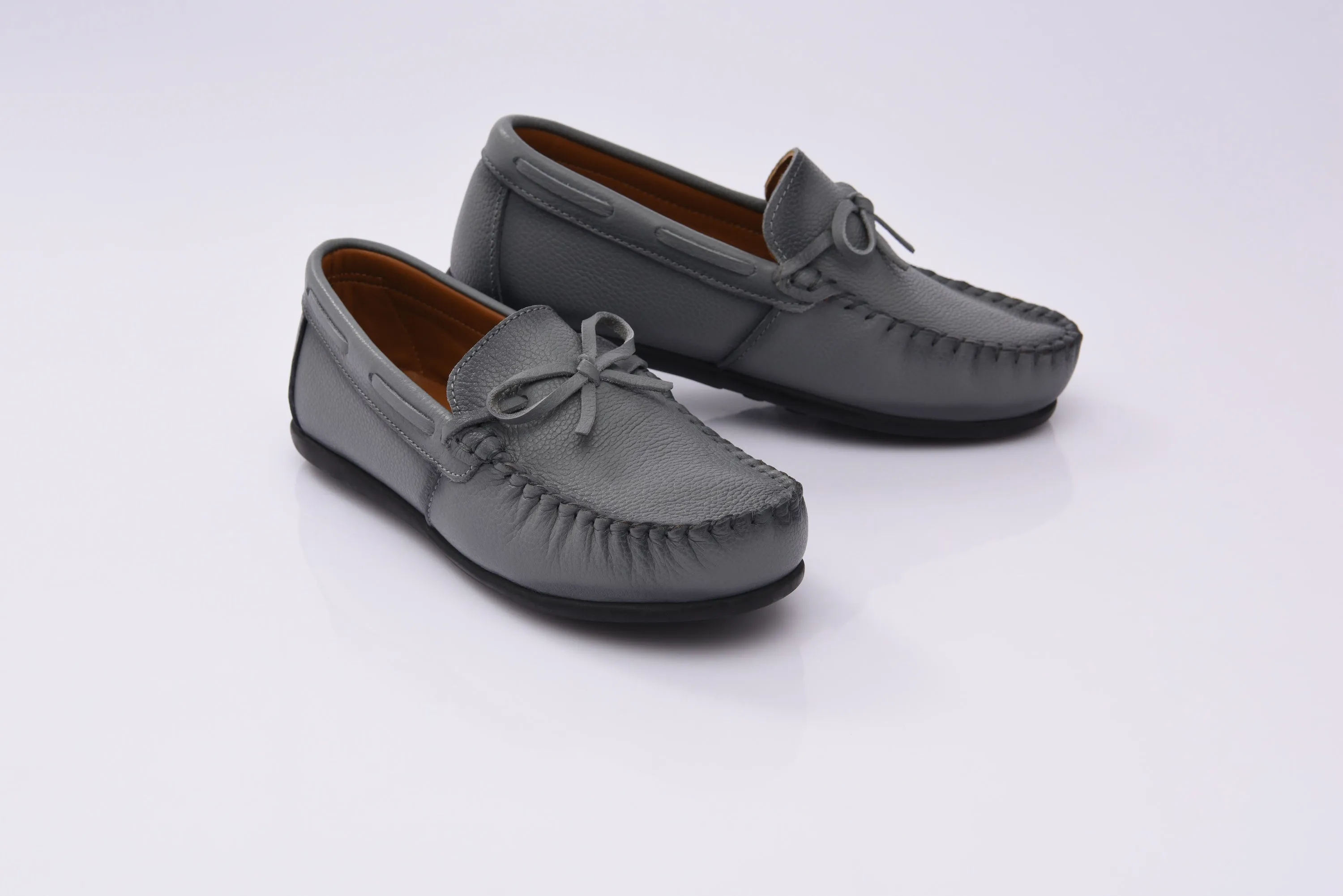 Gray Leather Moccasin Loafers