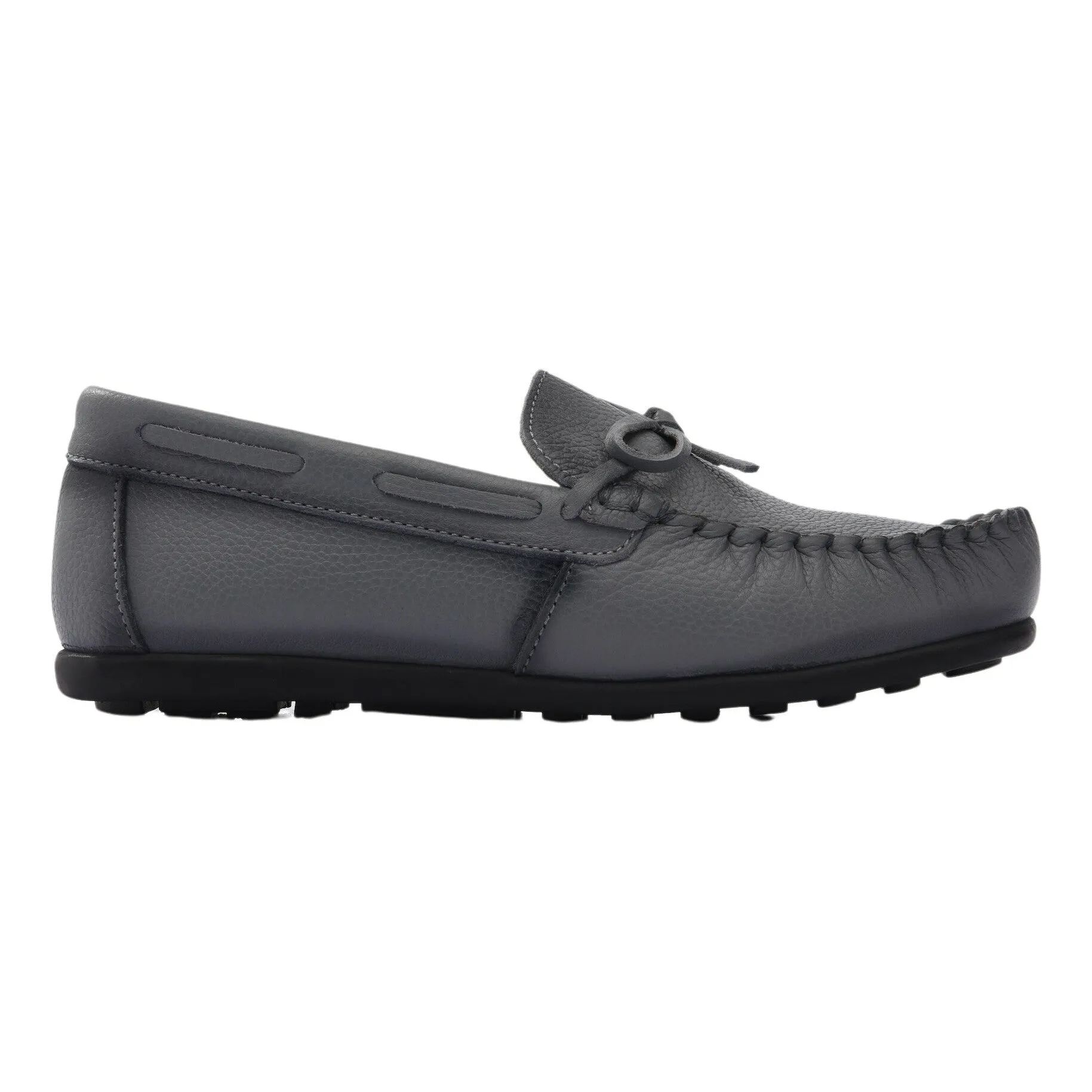 Gray Leather Moccasin Loafers