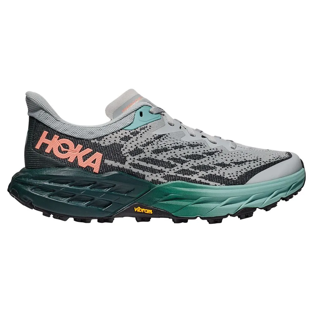 Hoka 1123158-HMSP Speedgoat 5 Trail Running Shoes for Ladies - Harbor Mist/Spruce - 6.5M