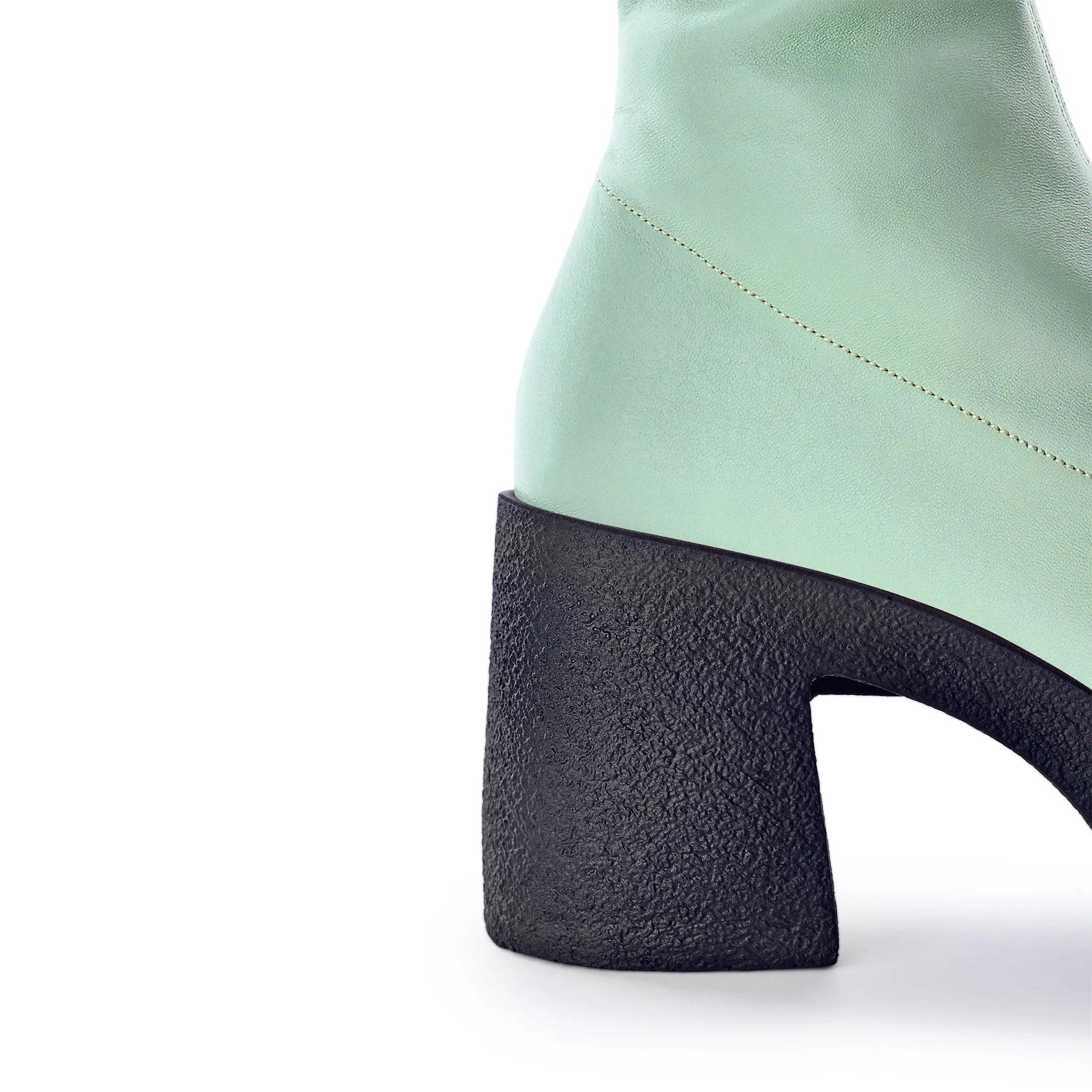 Izumi Pastel Green Stretch Leather Chunky Boots