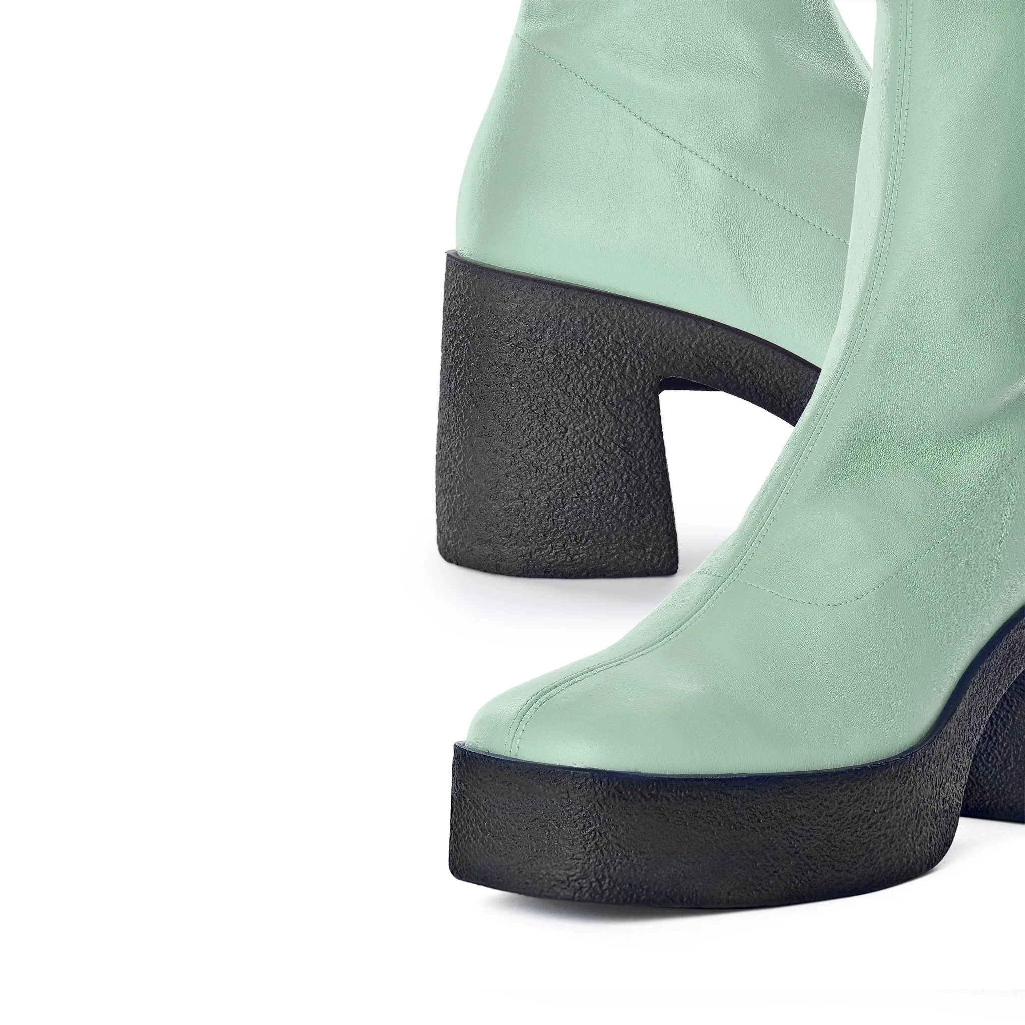 Izumi Pastel Green Stretch Leather Chunky Boots