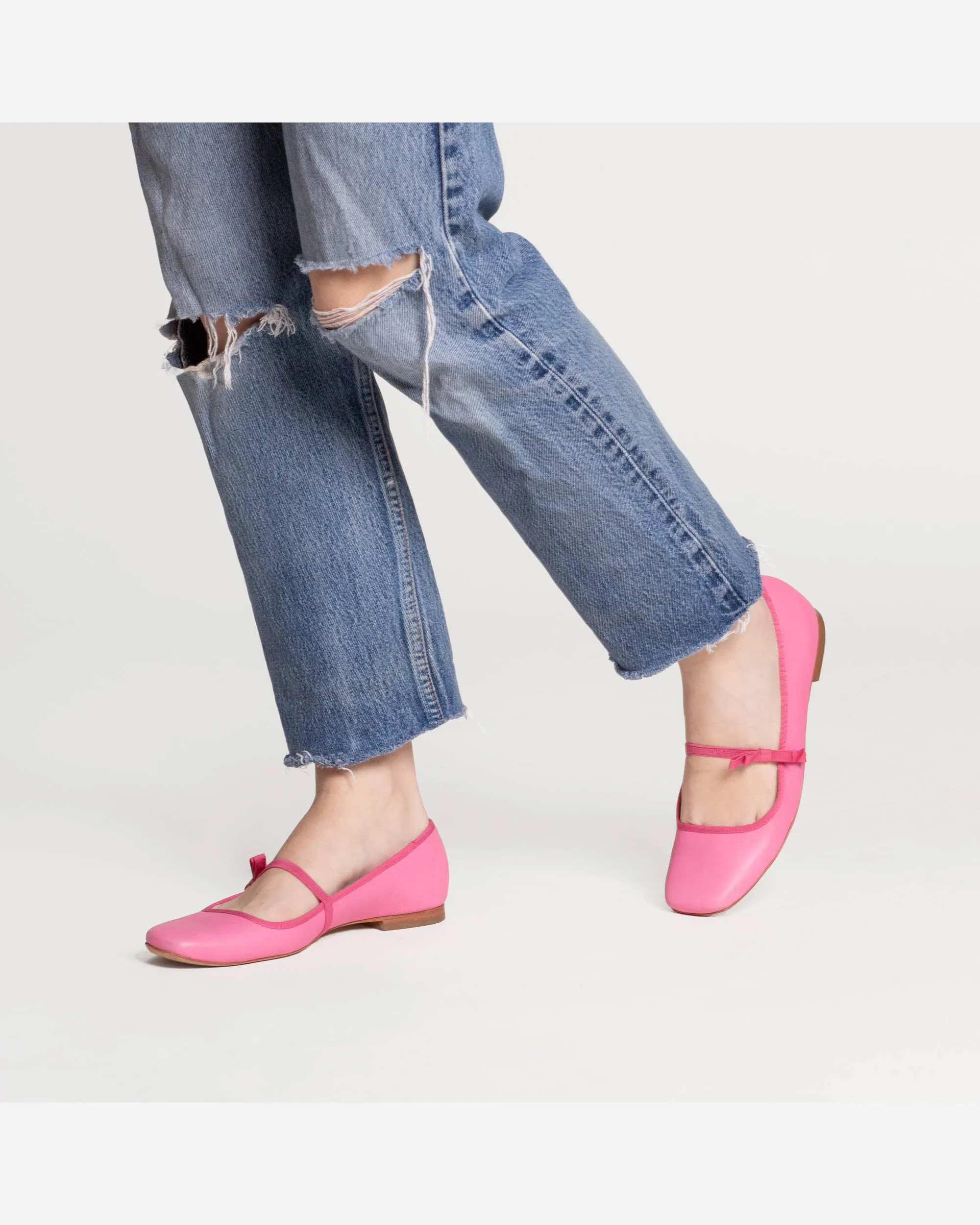 Jude Mary Jane Leather Flat Pink