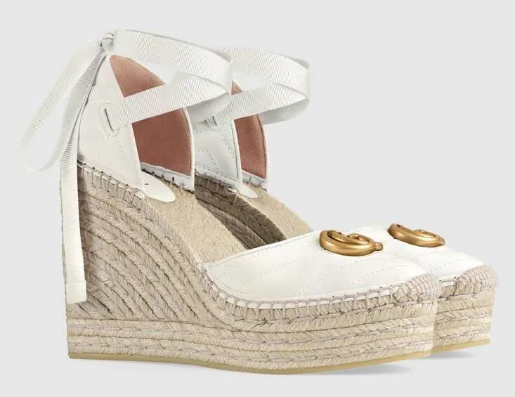 Leather Platform Espadrilles, White