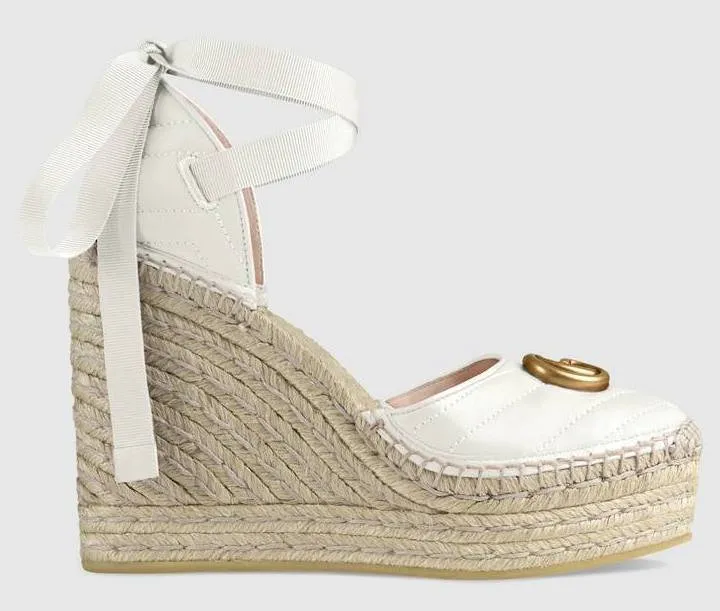 Leather Platform Espadrilles, White