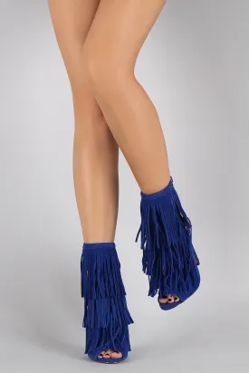 Liliana Long Layered Fringe Peep Toe Stiletto Mule