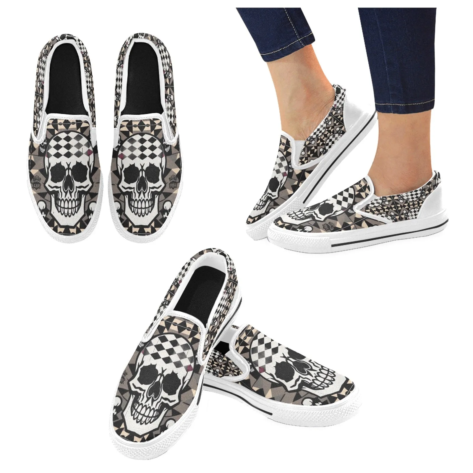 Men's Slip-on Canvas Shoes (Model 019) jaxs14 skull print