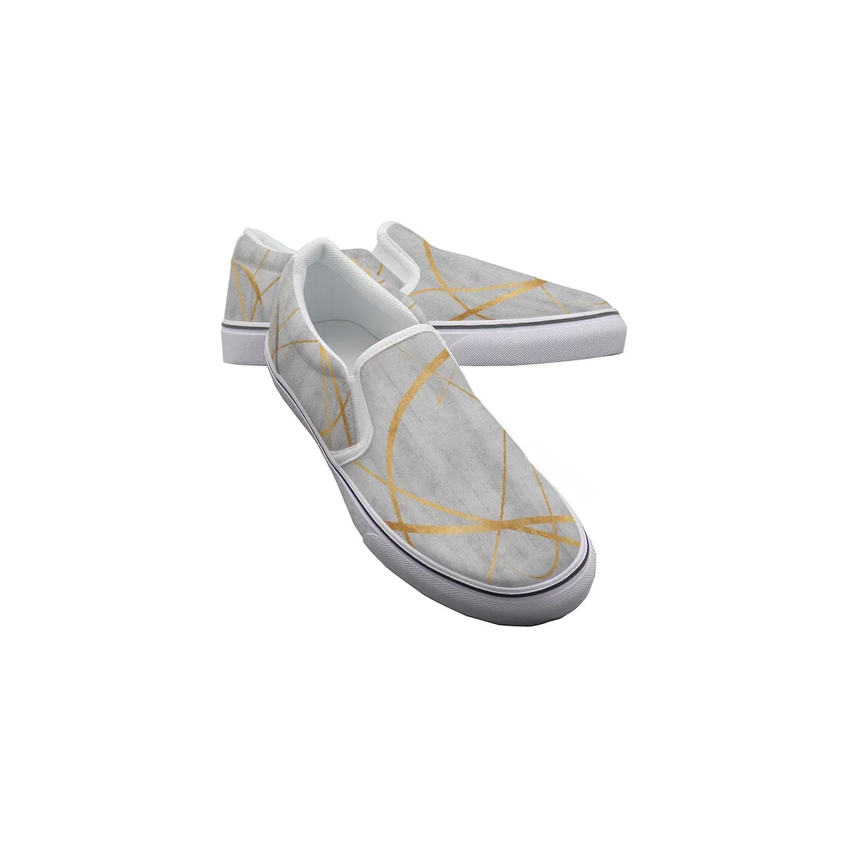 Men's Slip On Sneakers gray and gold  print 73