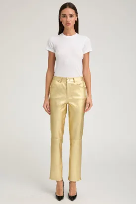 Metallic Gold Leather 5 Pocket Slim Straight