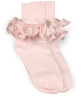 Misty Ruffle Lace Turn Cuff Socks - Pastel Pink