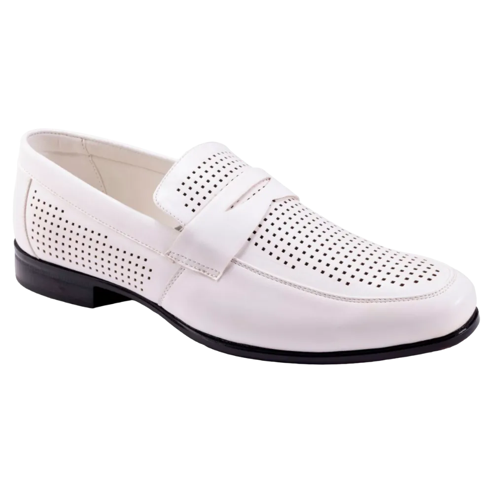 Montique White Men's Dress Slip-On Shoes Penny Strap Loafer