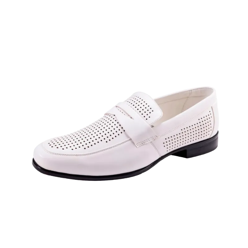 Montique White Men's Dress Slip-On Shoes Penny Strap Loafer